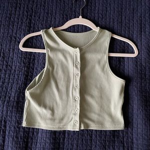 Mint Green Ribbed Button Up Crop Top